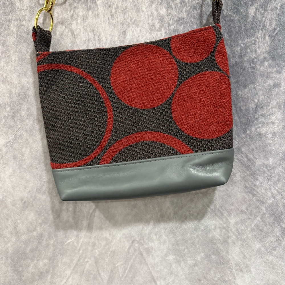 Women's Crossbody Brown Red Print Handbag With Inside Floral Print Snap Closure